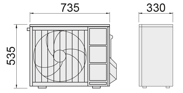 Dimensions de l'unité extérieure de l'ensemble calypso connecté split inverter